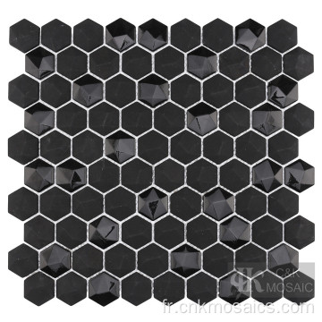 Mosaïque de couleur unie en verre recyclé noir brillant hexagonal